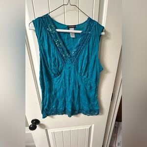 Cocomo Turquoise Lace Accent Tank Top With Sequins